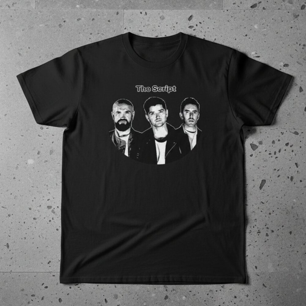 The Script Band Retro Black & White Portrait Black Graphic Band Tee